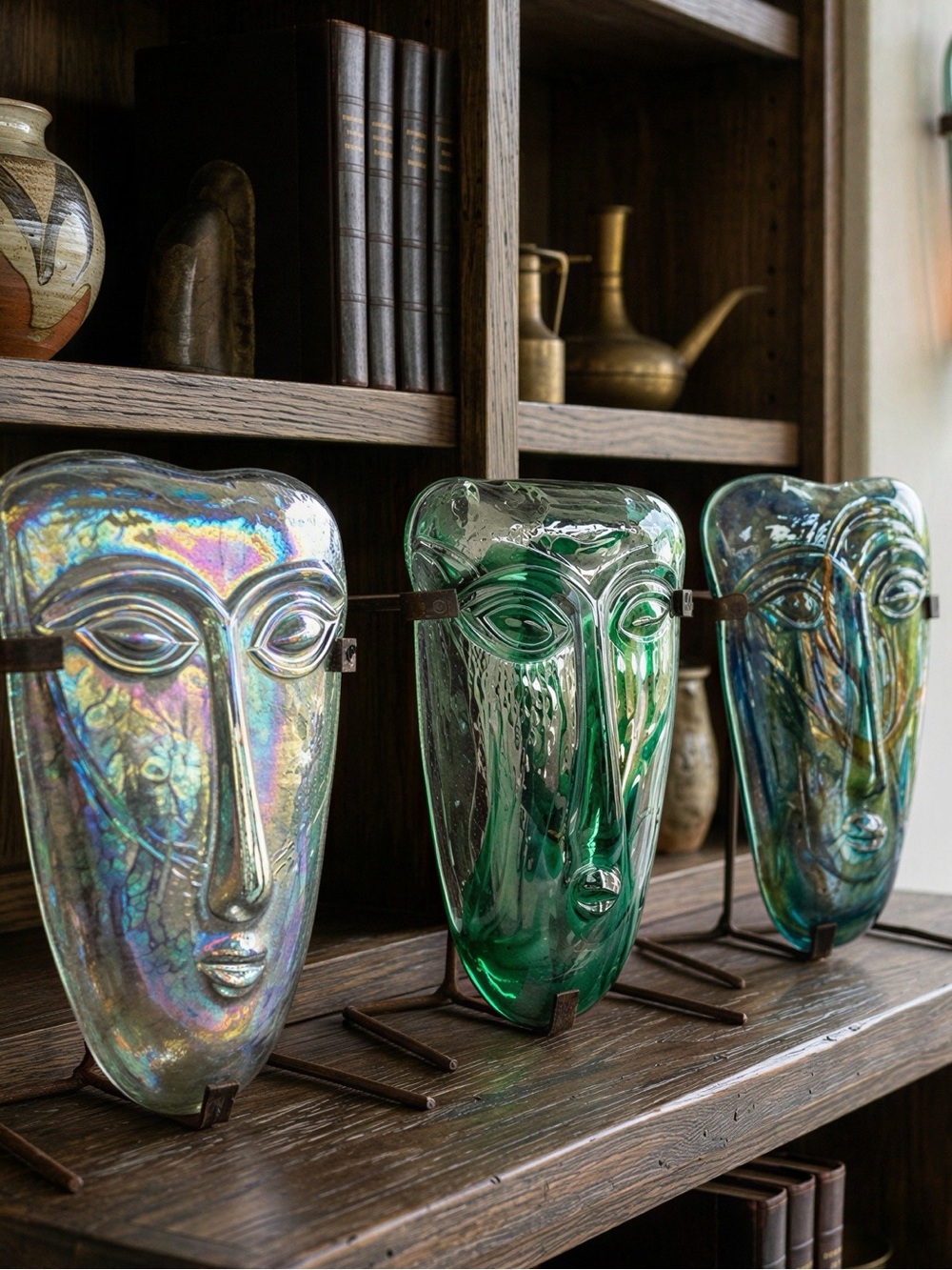 Vintage Jaramillo Brothers "Sky Dreamer" Art Glass Face Sculptures – Set of 3